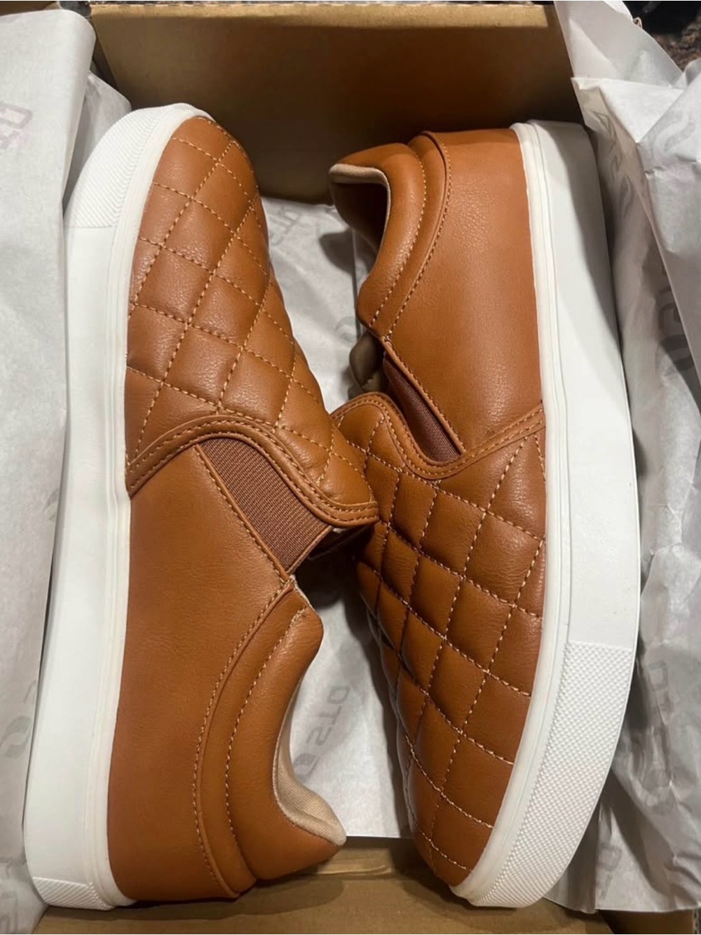 Women's Quilted Slip-On Sneakers in Chestnut Tan